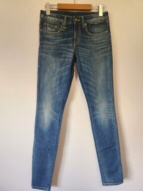 R13 Made In Italy Blue Wash Distressed Stretch Denim Skinny Jeans 26 Authentic